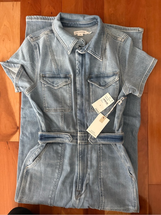 Good American Pants - Light Wash Denim Short Sleeve Jumpsuit